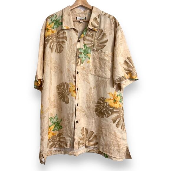 Caribbean Joe 100% Linen Hawaiian Print Short Sleeve Button Up Men's XXL - Picture 1 of 8